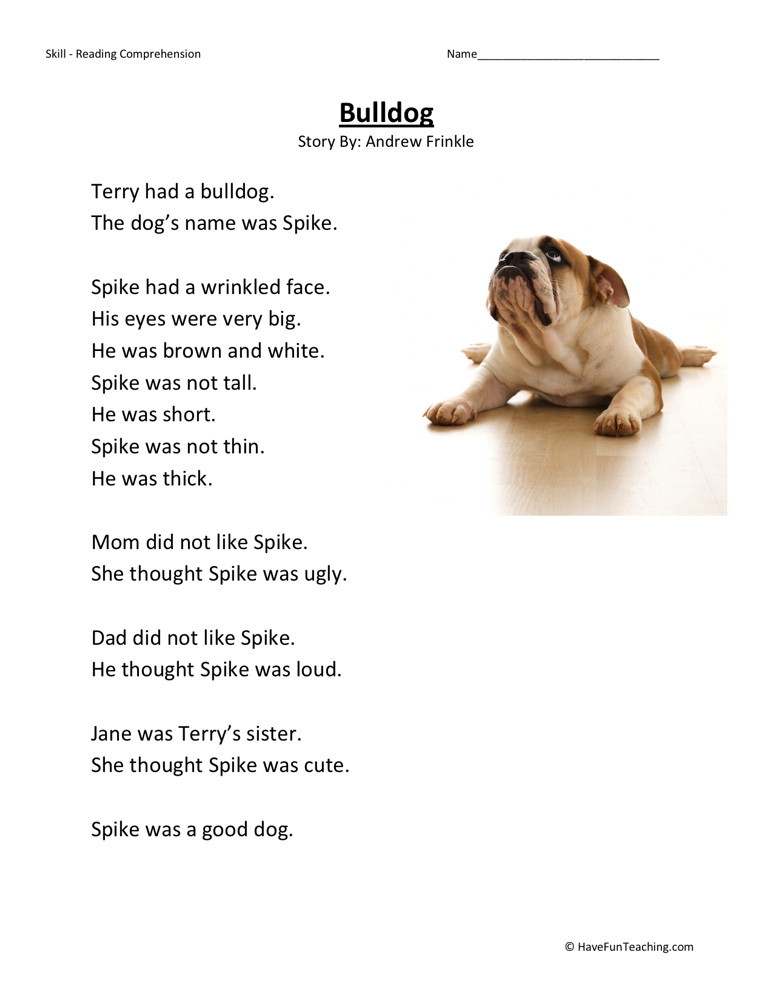 Reading Comprehension Worksheet - Bulldog