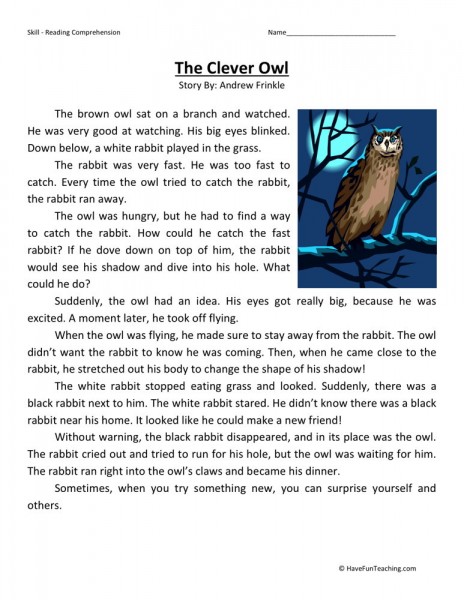 Reading Comprehension Worksheet - The Clever Owl