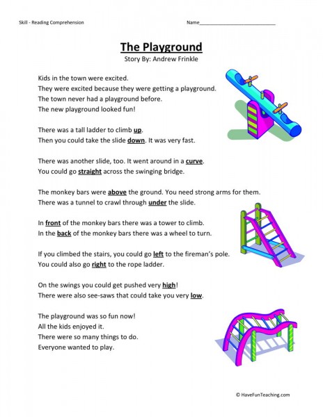 Reading Comprehension Worksheet - The Playground