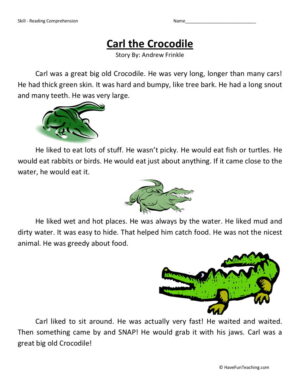 Reading Comprehension Worksheet - Carl the Crocodile