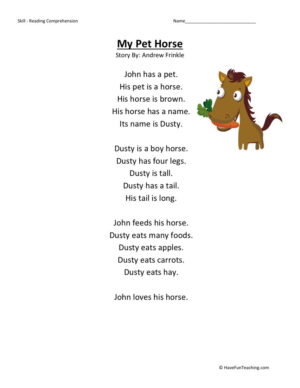 Reading Comprehension Worksheet - My Pet Horse