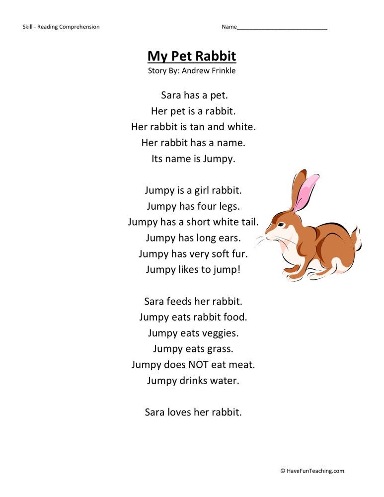 Reading Comprehension Worksheet - My Pet Rabbit