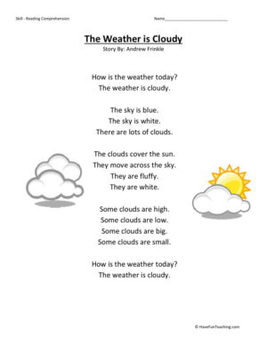 Reading Comprehension Worksheet - Weather is Cloudy
