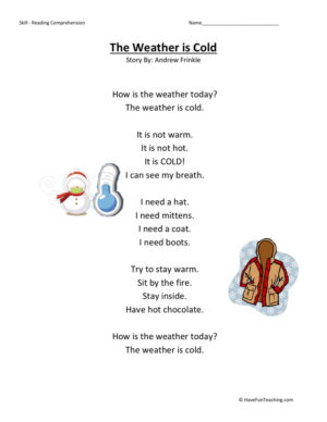 Reading Comprehension Worksheet - Weather is Cold