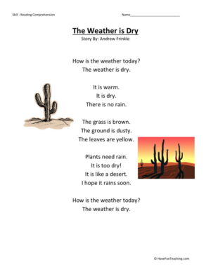 Reading Comprehension Worksheet - Weather is Dry