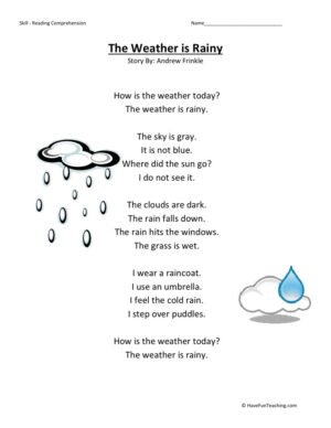 Reading Comprehension Worksheet - Weather is Rainy