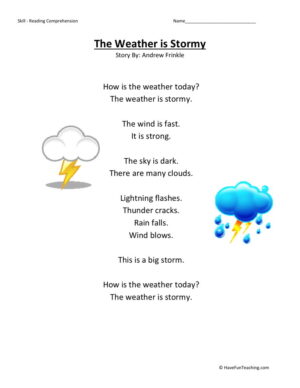 Reading Comprehension Worksheet - Weather is Stormy