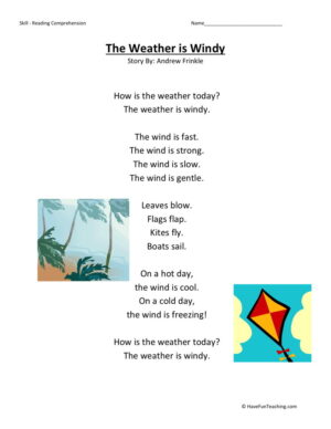 Reading Comprehension Worksheet - Weather is Windy