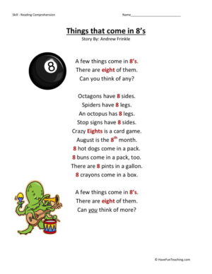 Reading Comprehension Worksheet - Things That Come in 8s