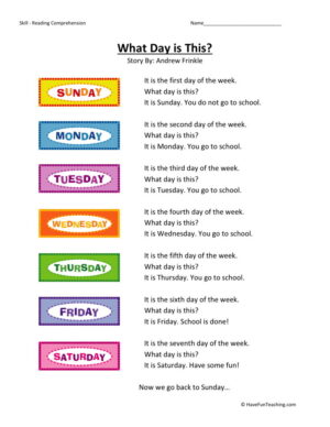 Reading Comprehension Worksheet - What Day is This?