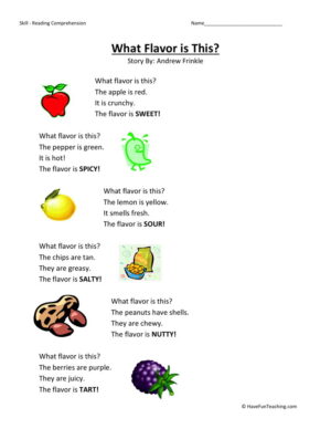 Reading Comprehension Worksheet - What Flavor is This?