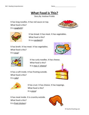 Reading Comprehension Worksheet - What Food is This?