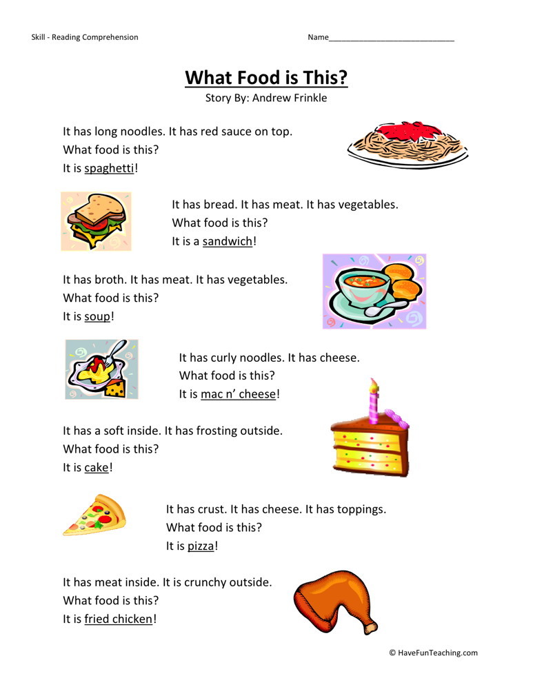 Reading Comprehension Worksheet - What Food is This?