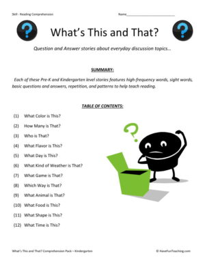 Reading Comprehension Worksheet - What's This and That Collection