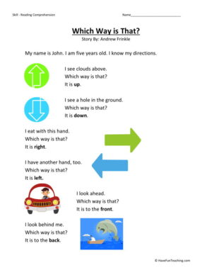 Reading Comprehension Worksheet - Which Way is That?