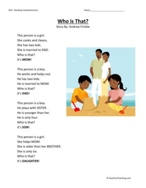 Reading Comprehension Worksheet - Who is That?