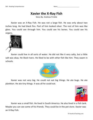Reading Comprehension Worksheet - Xavier the Xray Fish