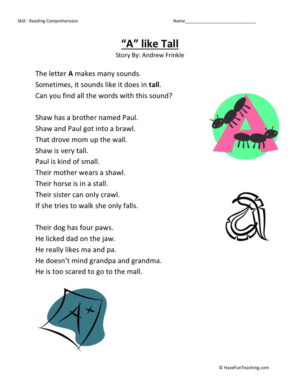 Reading Comprehension Worksheet - A Like Tall