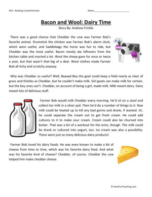 Reading Comprehension Worksheet - Bacon and Wool: Dairy Time