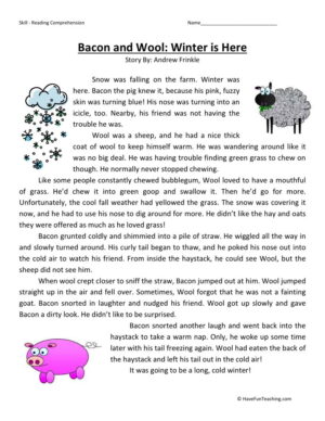 Reading Comprehension Worksheet - Bacon and Wool: Winter is Here