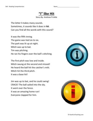 Reading Comprehension Worksheet - I Like Hit
