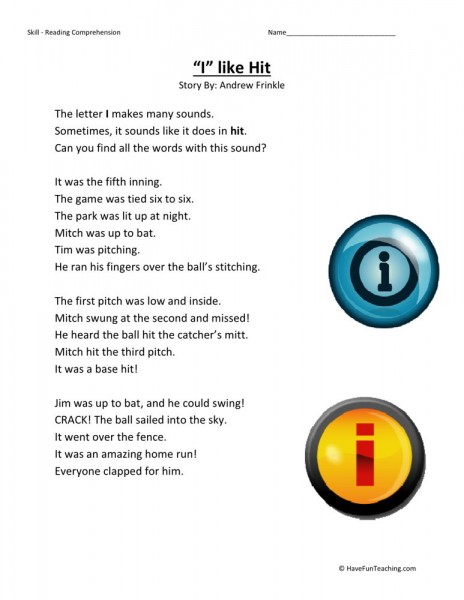 Hit Example Writing Reading Comprehension Worksheet - I Like Hit