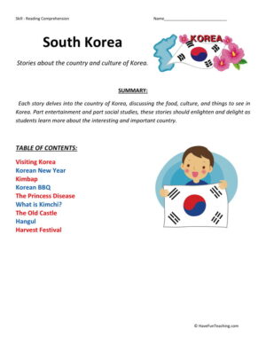 Reading Comprehension Worksheet - Korea Collection