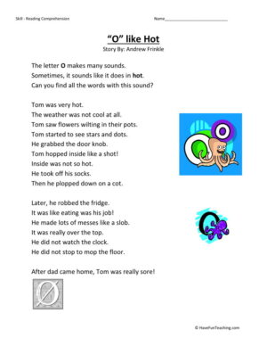 Reading Comprehension Worksheet - O Like Hot