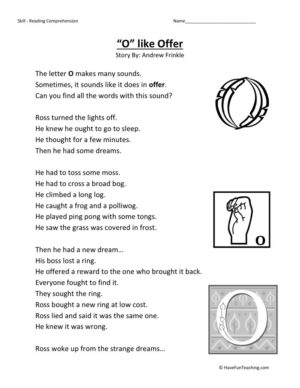 Reading Comprehension Worksheet - O Like Offer