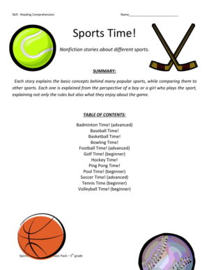 Reading Comprehension Worksheet - Sports Time Collection