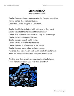Reading Comprehension Worksheet - Starts With CH