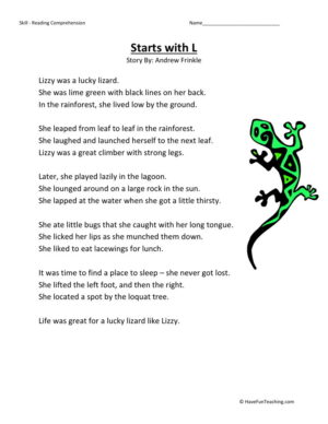 Reading Comprehension Worksheet - Starts With L