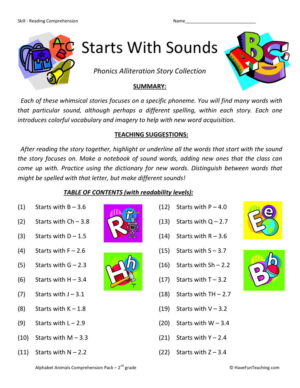 Reading Comprehension Worksheet - Starts With Sounds Collection
