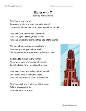 Reading Comprehension Worksheet - Starts with T