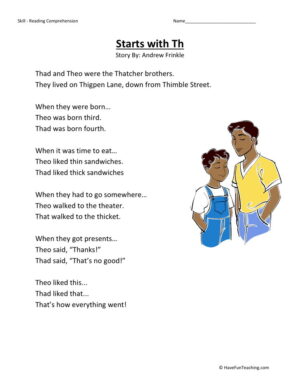 Reading Comprehension Worksheet - Starts with TH