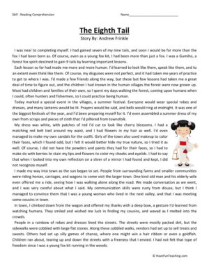 Reading Comprehension Worksheet - The Eighth Tail