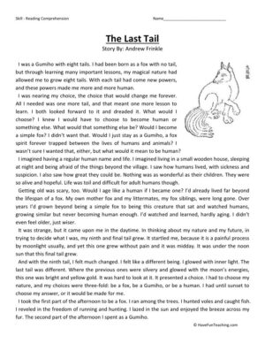 Reading Comprehension Worksheet - The Last Tail
