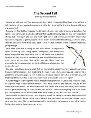 Reading Comprehension Worksheet - The Second Tail
