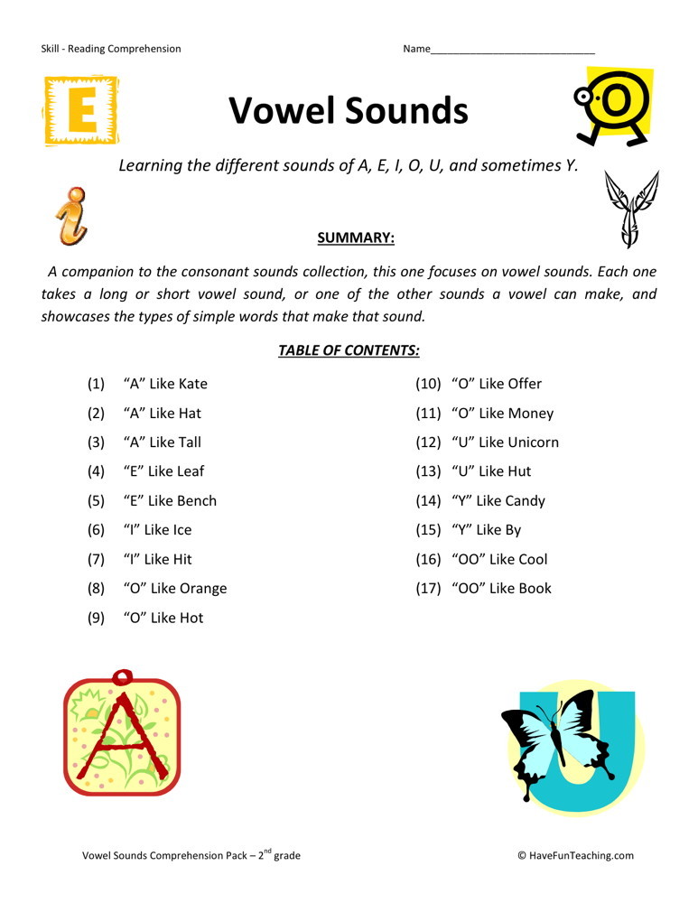 Reading Comprehension Worksheet - Vowel Sounds Collection