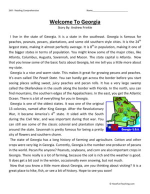 Reading Comprehension Worksheet - Welcome to Georgia