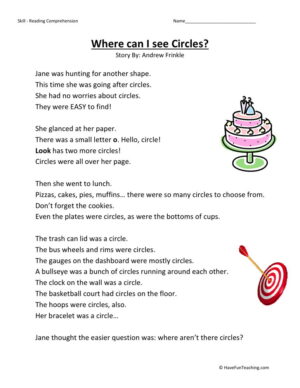 Reading Comprehension Worksheet - Where Can I See Circles?