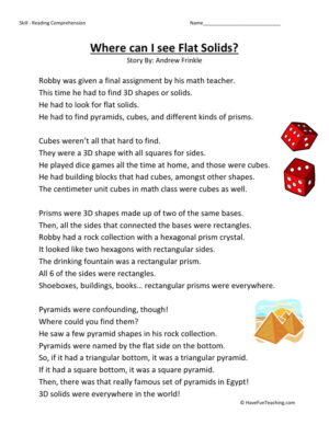 Reading Comprehension Worksheet - Where Can I See Flat Solids?