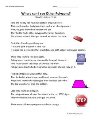 Reading Comprehension Worksheet - Where Can I See Other Polygons?