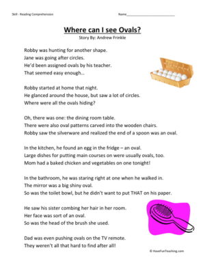 Reading Comprehension Worksheet - Where Can I See Ovals?