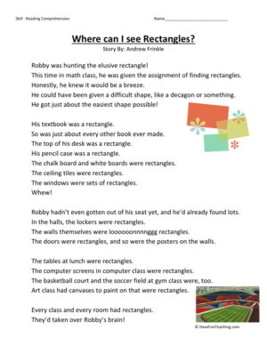 Reading Comprehension Worksheet - Where Can I See Rectangles?