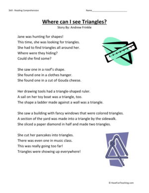 Reading Comprehension Worksheet - Where Can I See Triangles?
