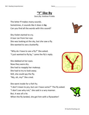 Reading Comprehension Worksheet - Y Like By