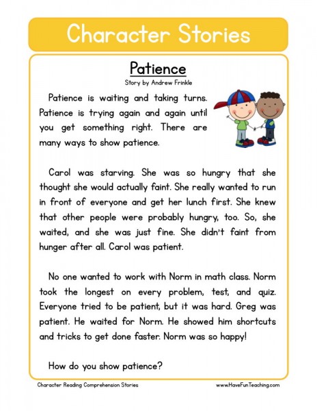 Character Reading Comprehension Worksheets