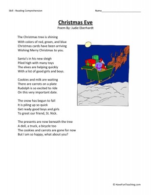 Reading Comprehension Worksheet - Christmas Eve