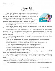 Reading Comprehension Worksheet - Faking Sick
